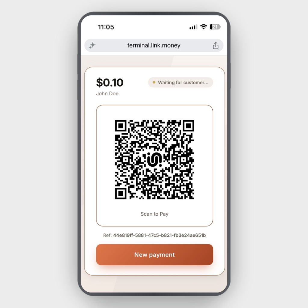 Link Money in-store terminal on mobile